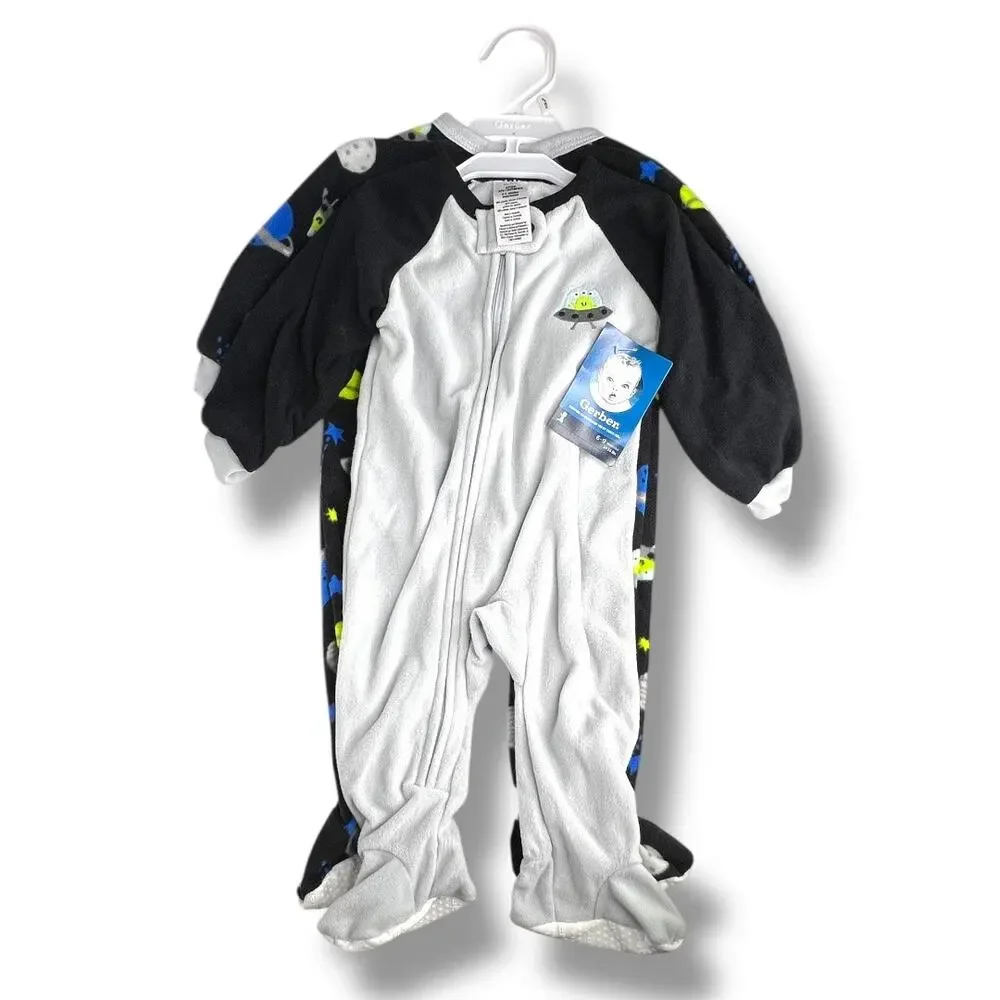 NWT Baby 2 Pack Gerber Alien Fleece Sleep Pajamas with Padded Feet